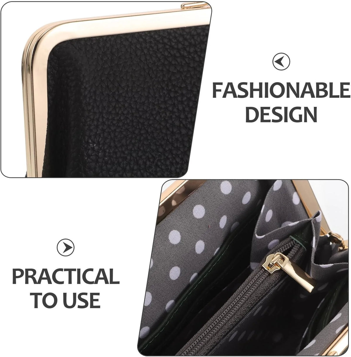 Women's Vintage Faux Leather Kiss Lock Wallet with Card Slots, Black
