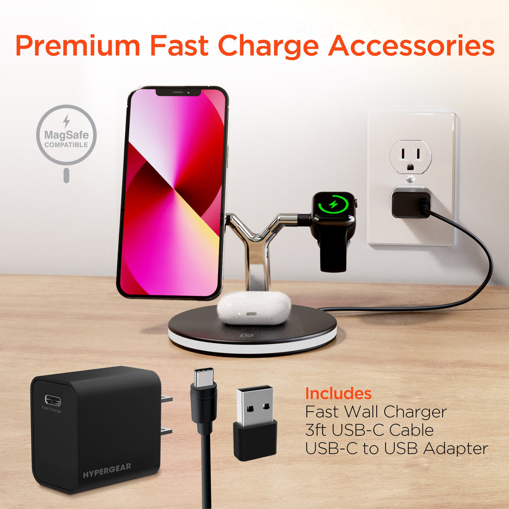 HyperGear MaxCharge 3-in-1 MagSafe-Compatible Wireless Charging Stand