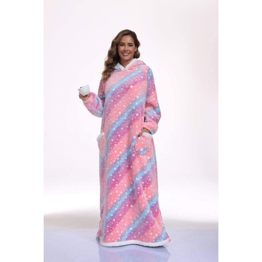 Oversized Sherpa Wearable Blanket Hoodie with Glow-in-the-Dark Print