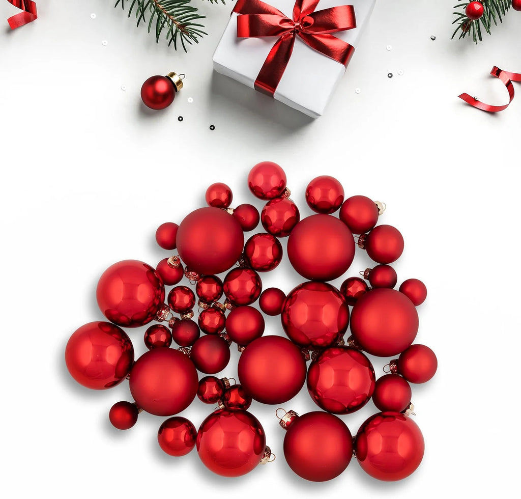 Red Glass Ball Christmas Ornament Set, 40 Pieces, Shiny and Matte