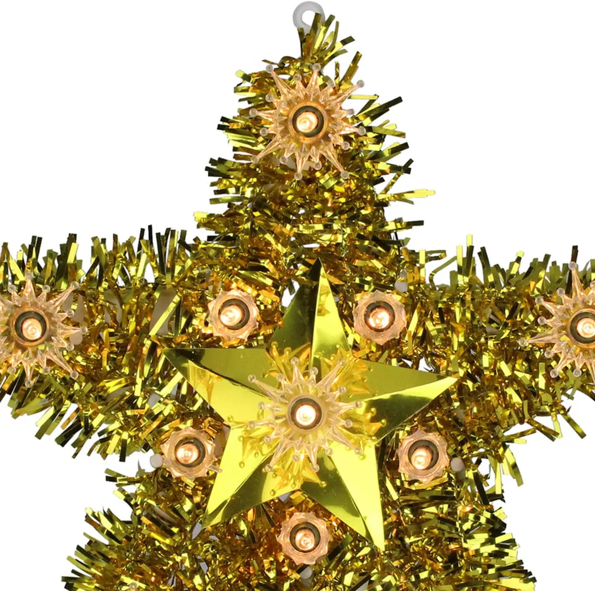Lighted Gold Star Christmas Tree Topper, 7 Inch, Clear Lights