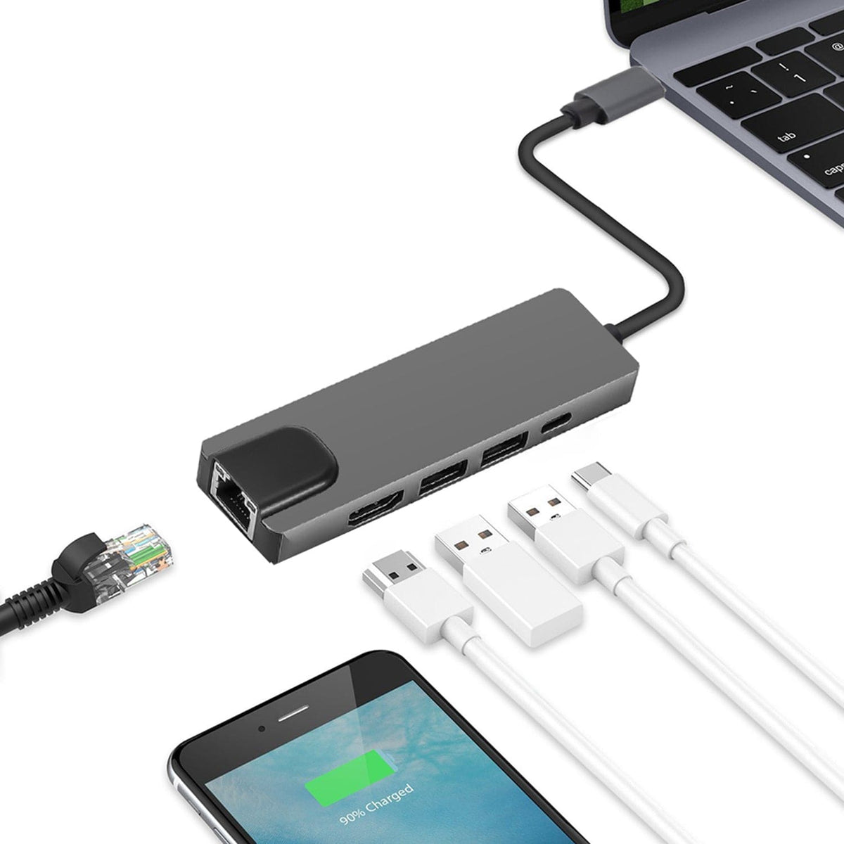 SaharaCase 5-in-1 USB-C Hub with Ethernet, 4K HDMI, 100W PD Pass-Through – Compatible with MacBook & PC