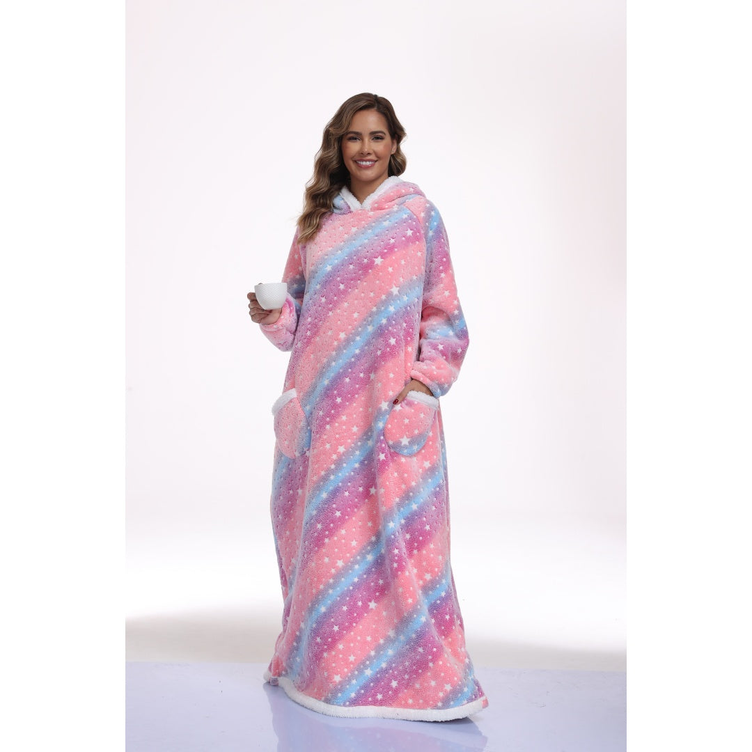 Oversized Sherpa Wearable Blanket Hoodie with Glow-in-the-Dark Print