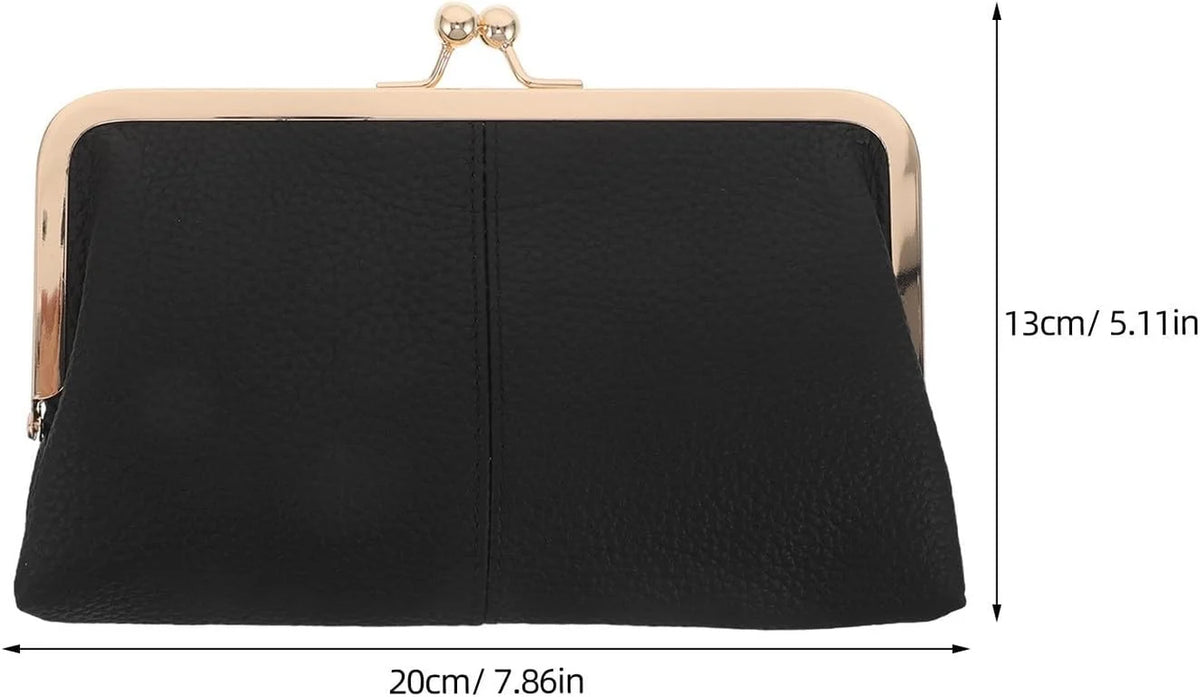 Women's Vintage Faux Leather Kiss Lock Wallet with Card Slots, Black