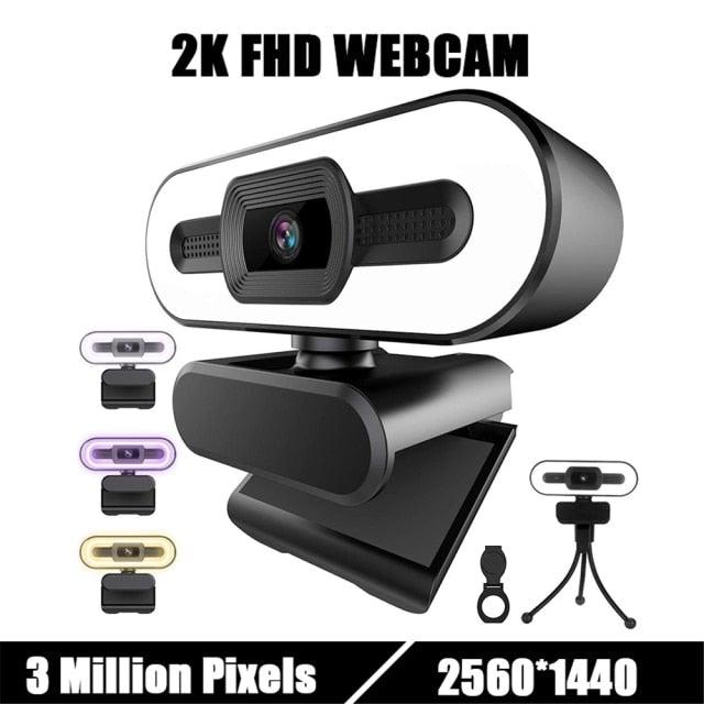 2K USB Webcam with Microphone and Auto Light Correction