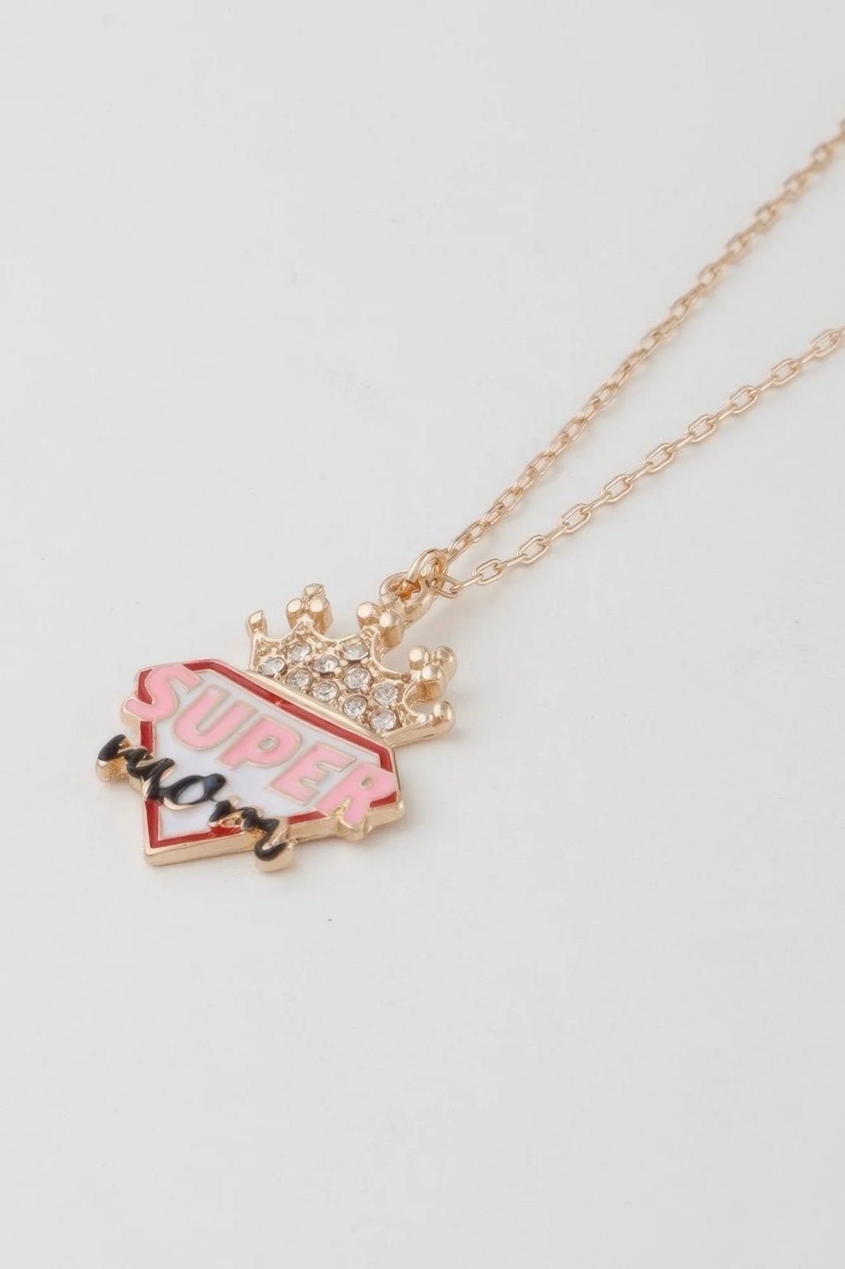Super Mom Crown Pendant Necklace with Sparkling Stones