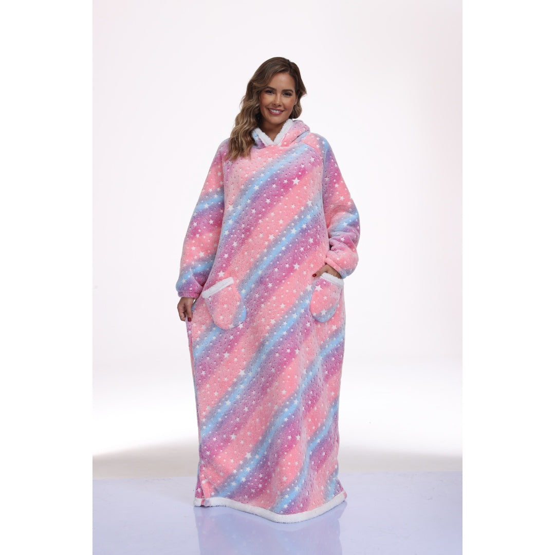 Oversized Sherpa Wearable Blanket Hoodie with Glow-in-the-Dark Print