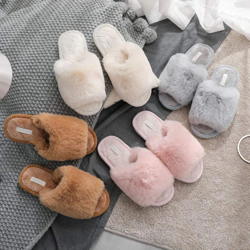 Women's Fuzzy Open Toe House Slippers with Memory Foam