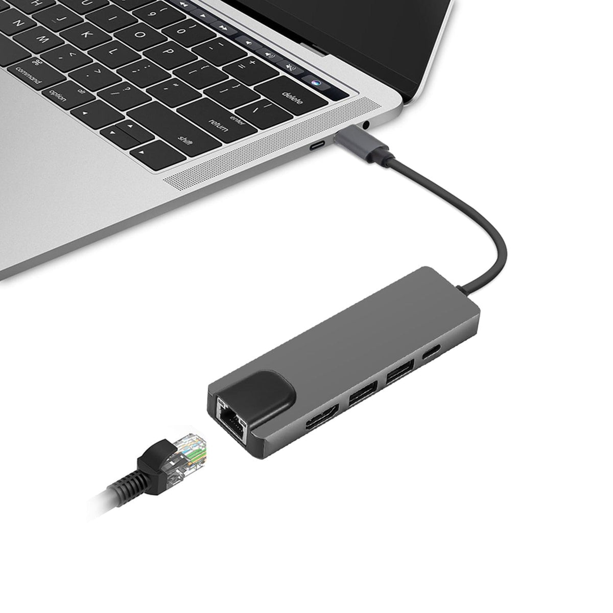 SaharaCase 5-in-1 USB-C Hub with Ethernet, 4K HDMI, 100W PD Pass-Through – Compatible with MacBook & PC