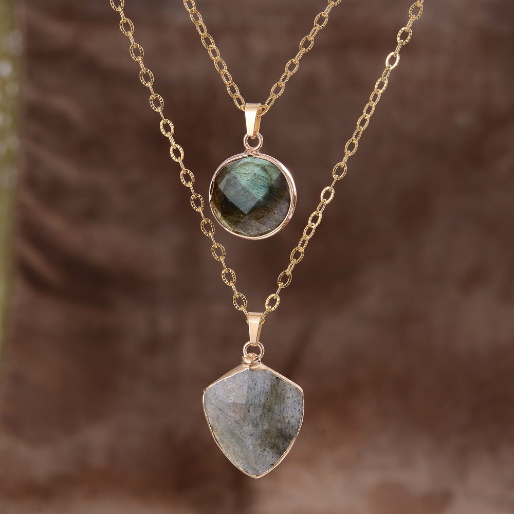 Faux Moonstone Double Chain Pendant Necklace