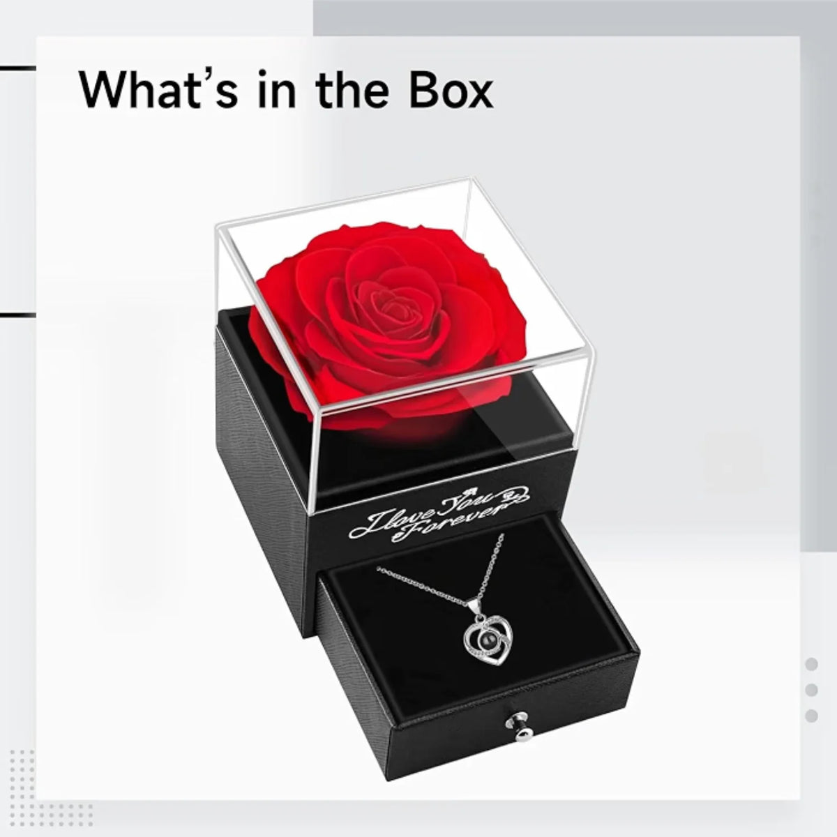 Preserved Real Rose Gift Box with I Love You in 100 Languages Necklace