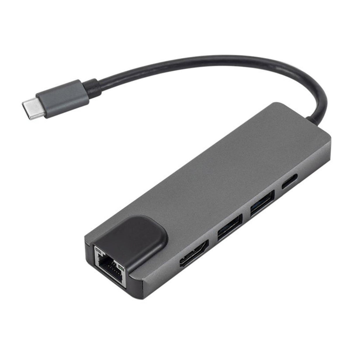 SaharaCase 5-in-1 USB-C Hub with Ethernet, 4K HDMI, 100W PD Pass-Through – Compatible with MacBook & PC