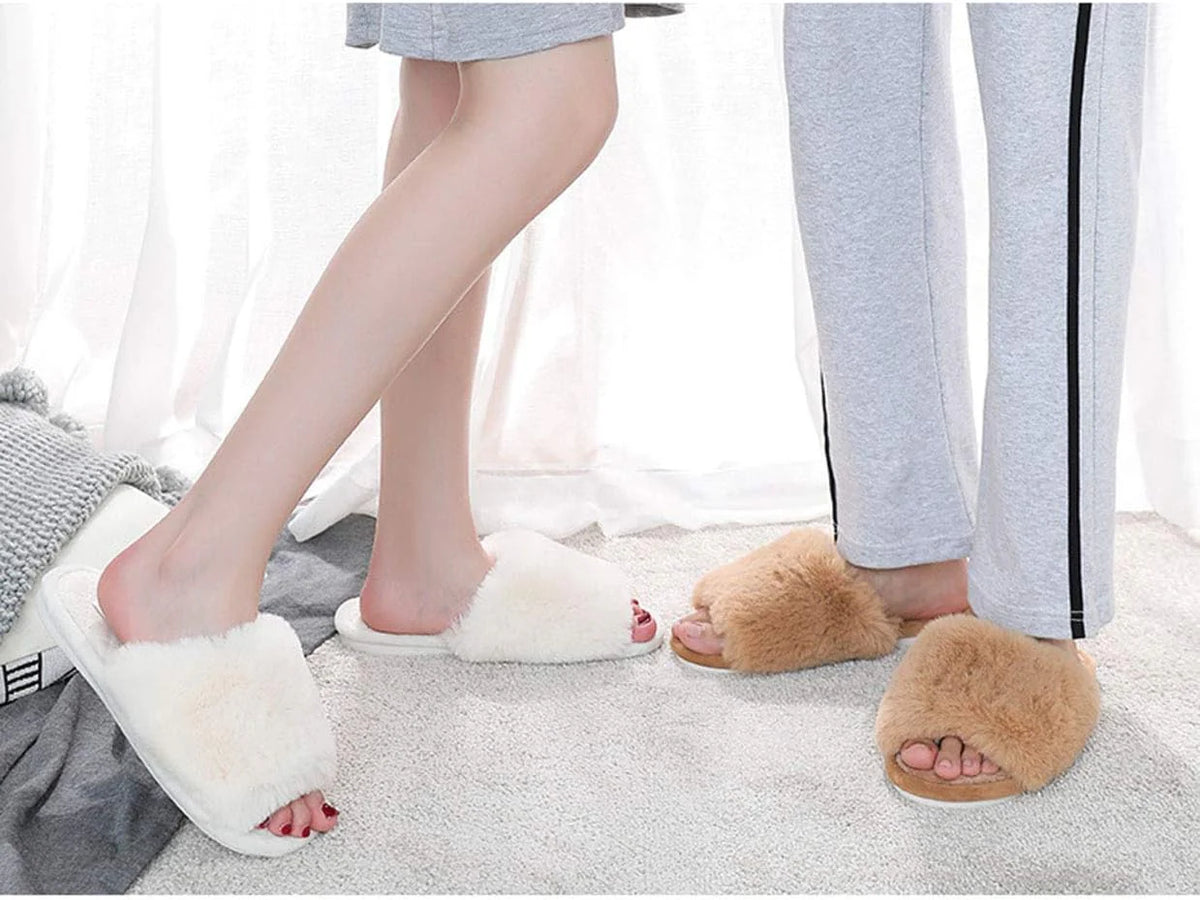 Women's Fuzzy Open Toe House Slippers with Memory Foam