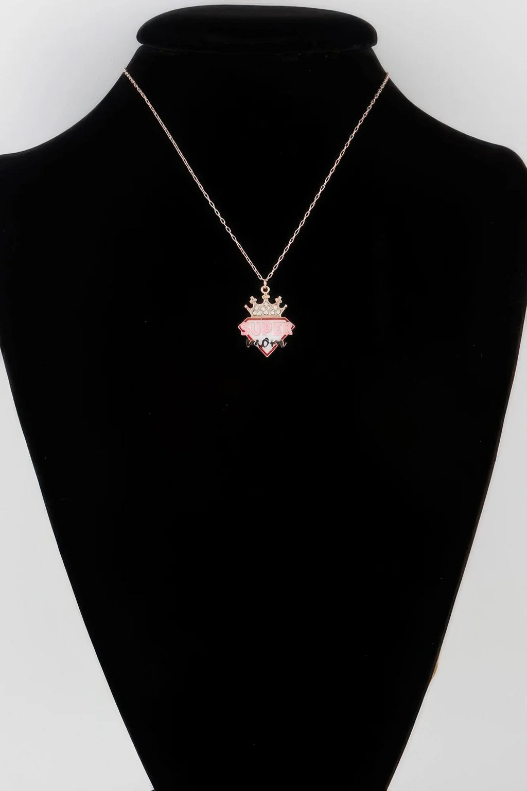 Super Mom Crown Pendant Necklace with Sparkling Stones