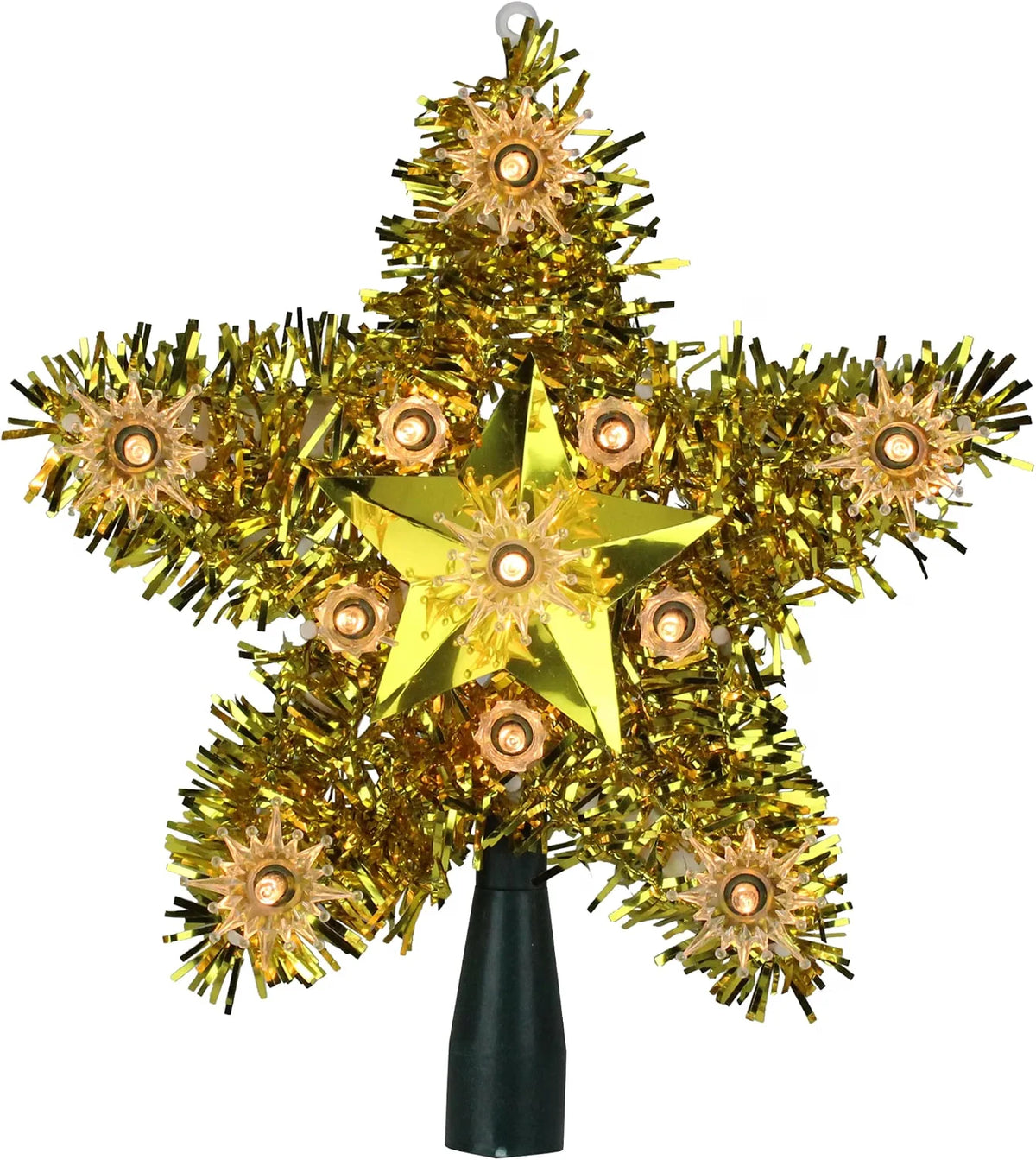 Lighted Gold Star Christmas Tree Topper, 7 Inch, Clear Lights