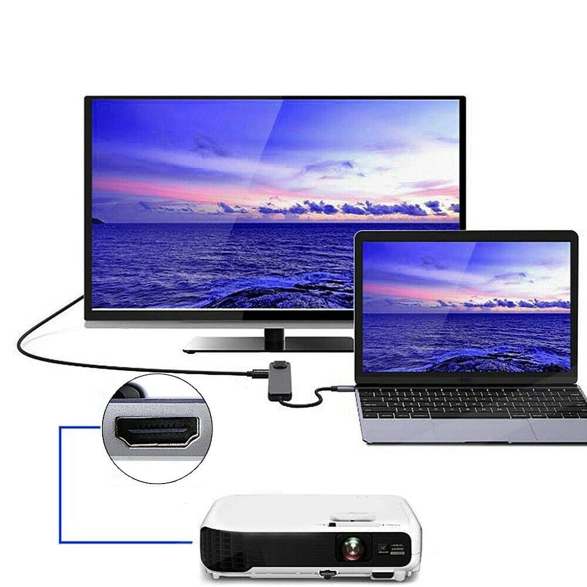 SaharaCase 5-in-1 USB-C Hub with Ethernet, 4K HDMI, 100W PD Pass-Through – Compatible with MacBook & PC