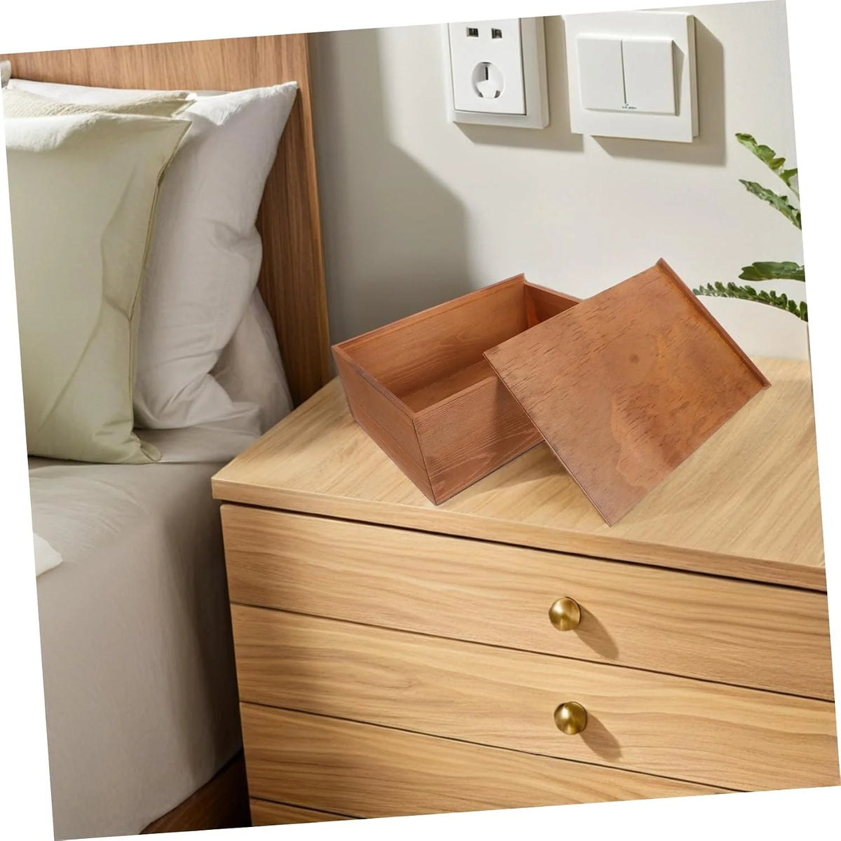 Vintage Wooden Jewelry Box with Pull-Out Drawer, Keepsake Storage Box