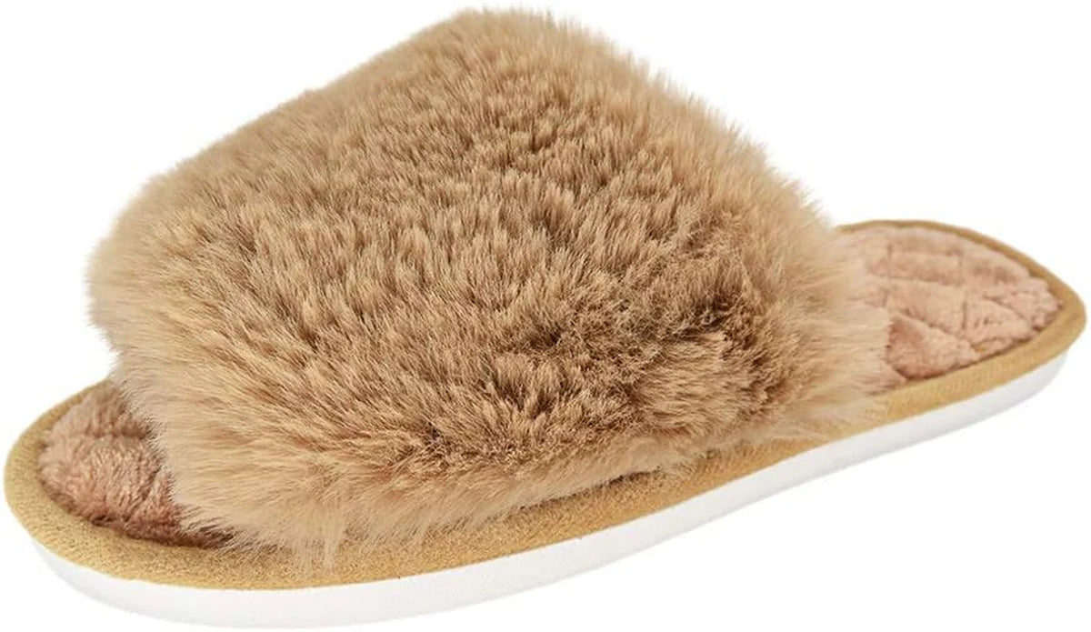 Women's Fuzzy Open Toe House Slippers with Memory Foam
