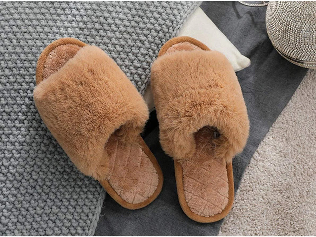 Women's Fuzzy Open Toe House Slippers with Memory Foam