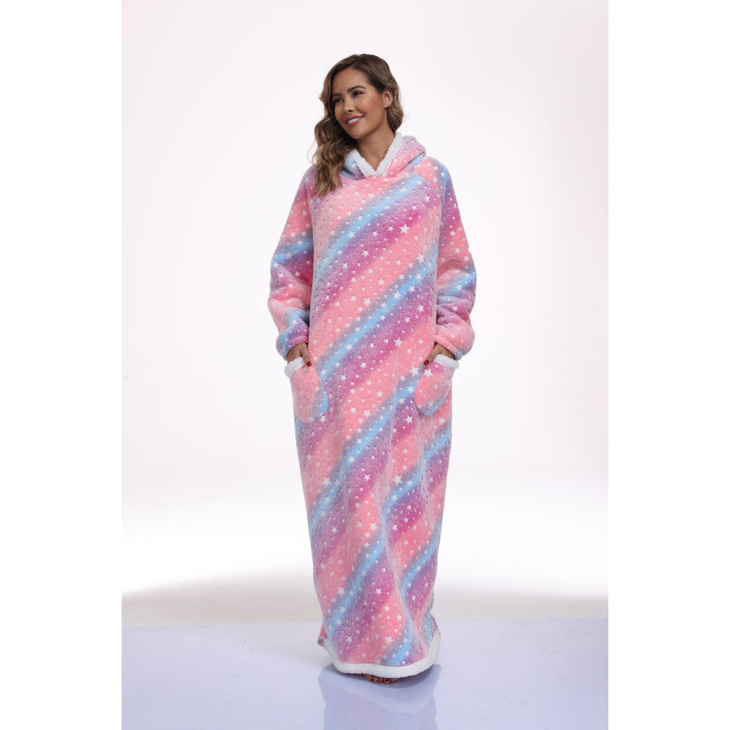 Oversized Sherpa Wearable Blanket Hoodie with Glow-in-the-Dark Print