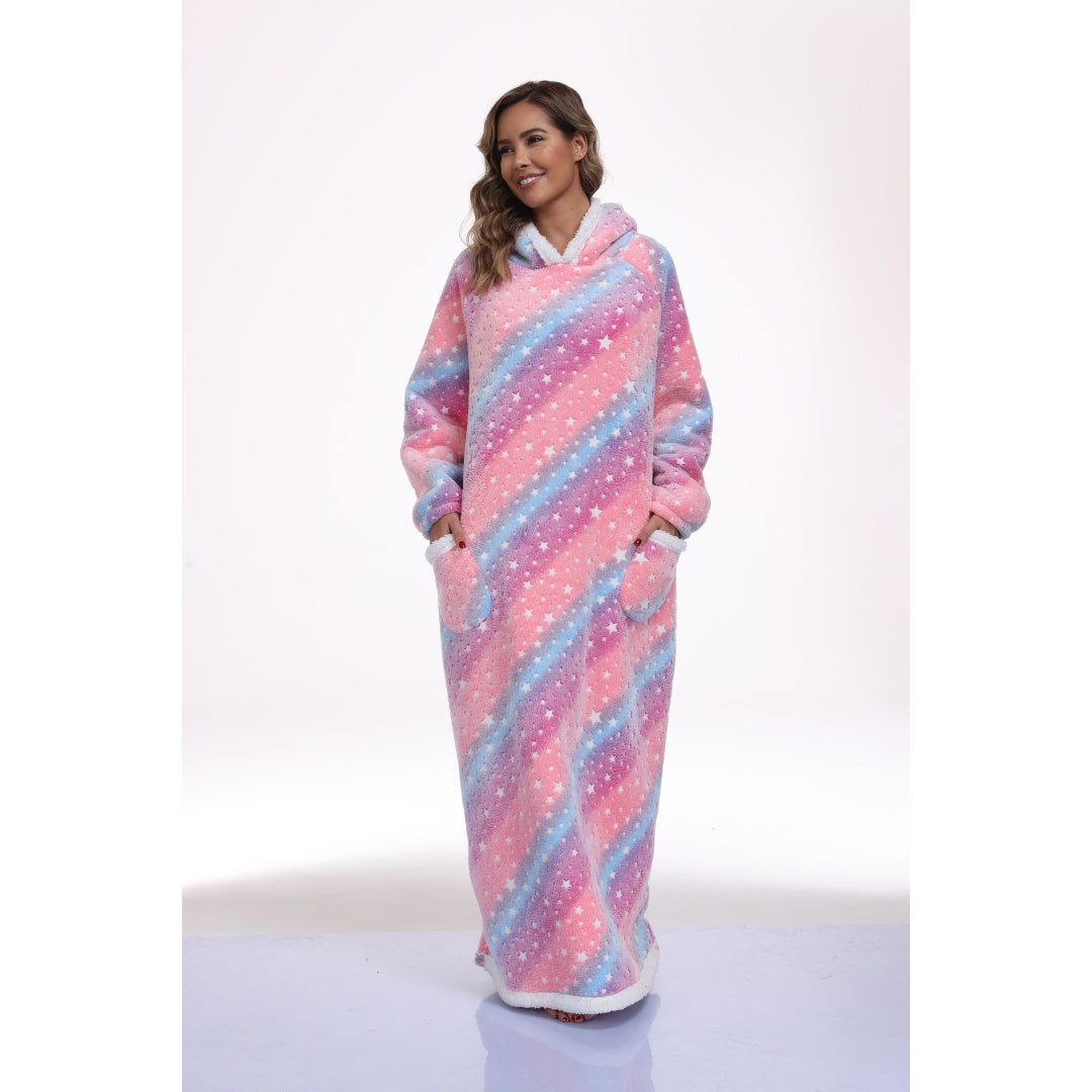 Oversized Sherpa Wearable Blanket Hoodie with Glow-in-the-Dark Print