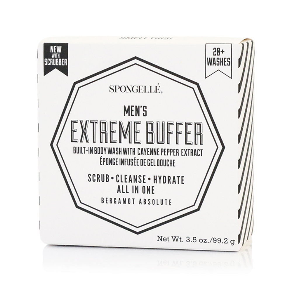 Men's body wash infused buffer with black scrubber side
