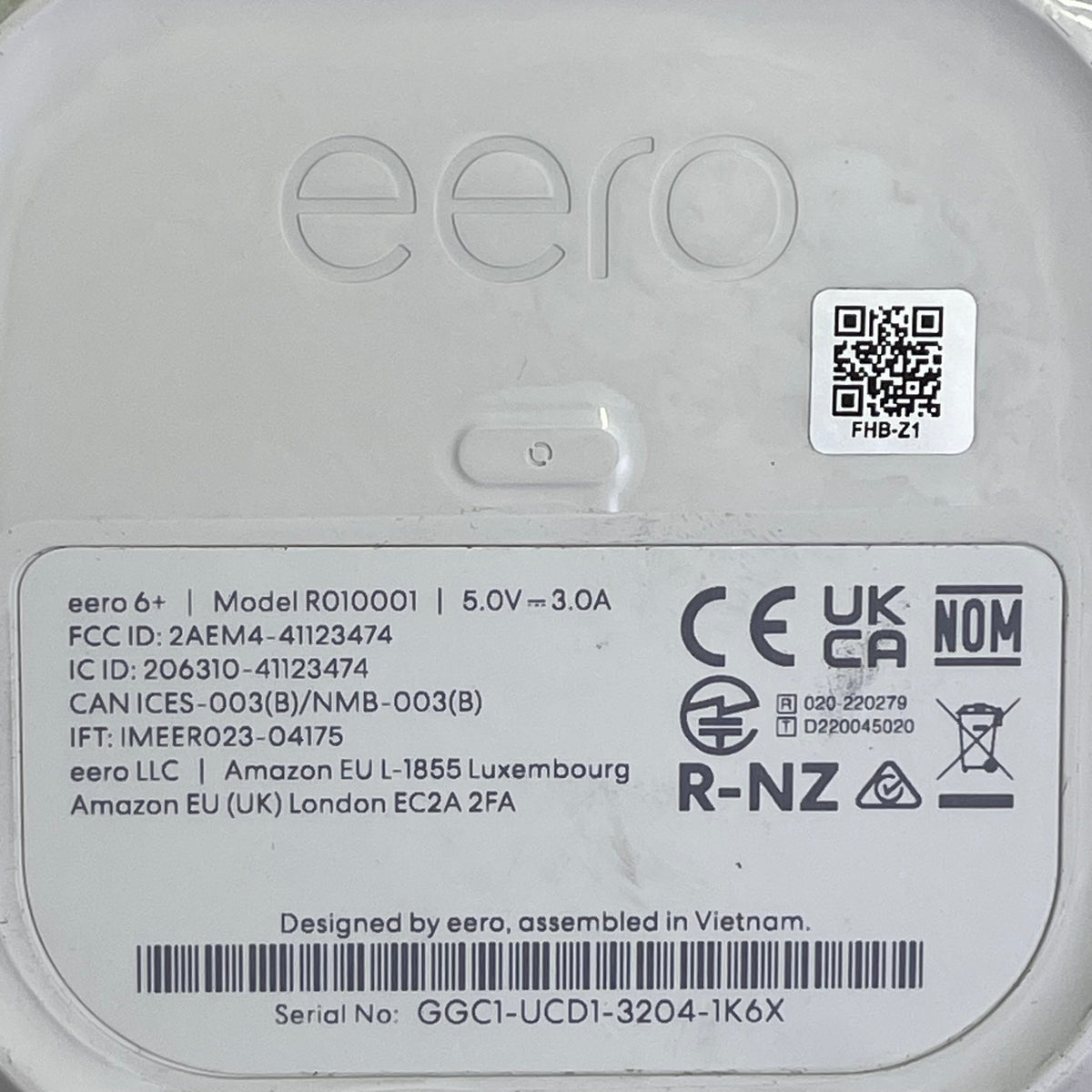 eero 6+ Mesh Wi-Fi Router, 1 Gigabit, Covers 1,500 sq ft, White (Open Box – No Power Adapter)