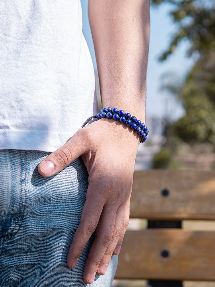 Men's blue lapis lazuli beaded bracelet, Morocco style