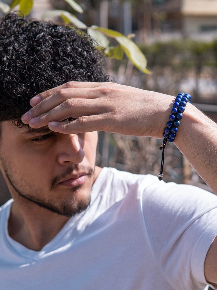 Men's blue lapis lazuli beaded bracelet, Morocco style