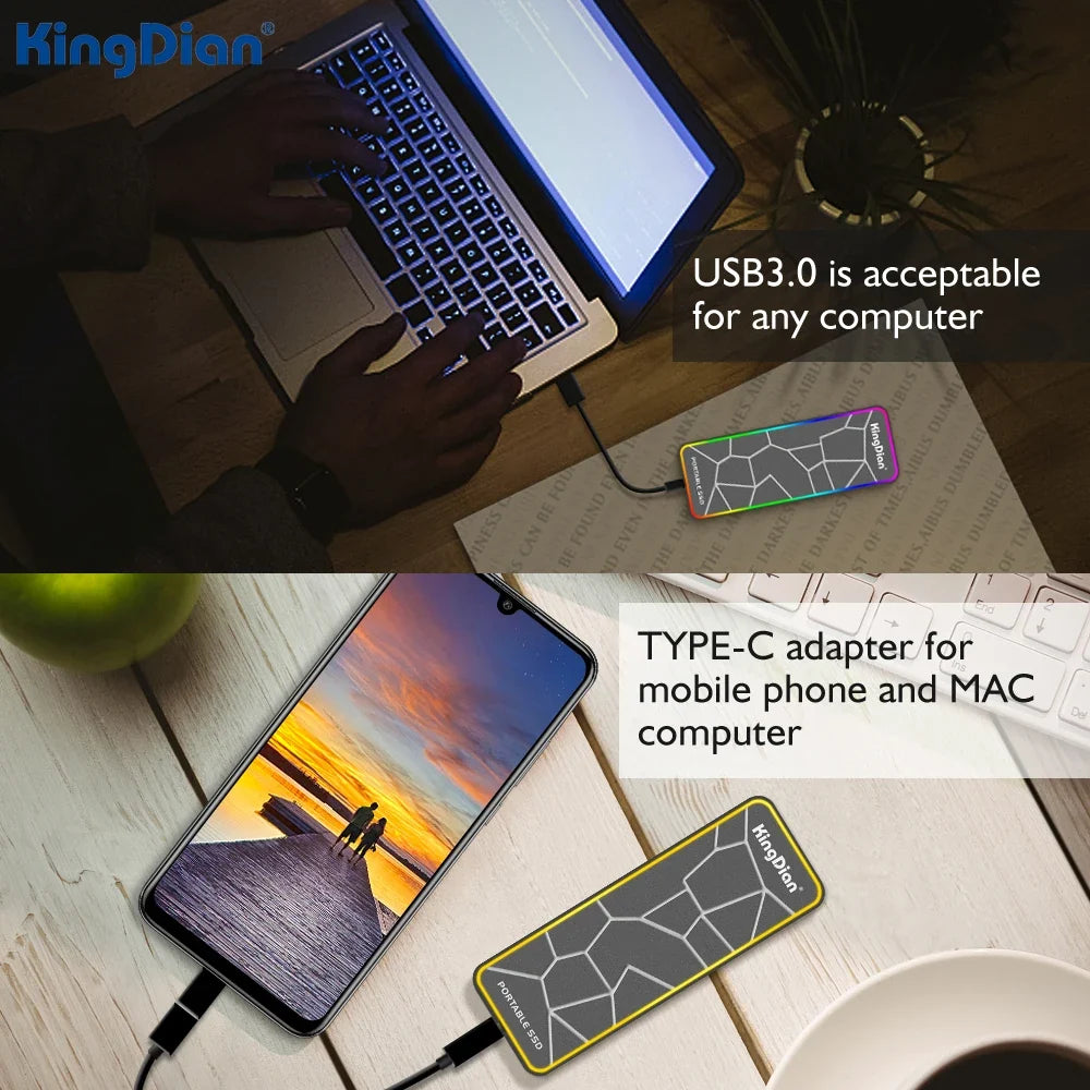 KingDian M.2 External SSD, USB 3.0 Portable Solid State Drive
