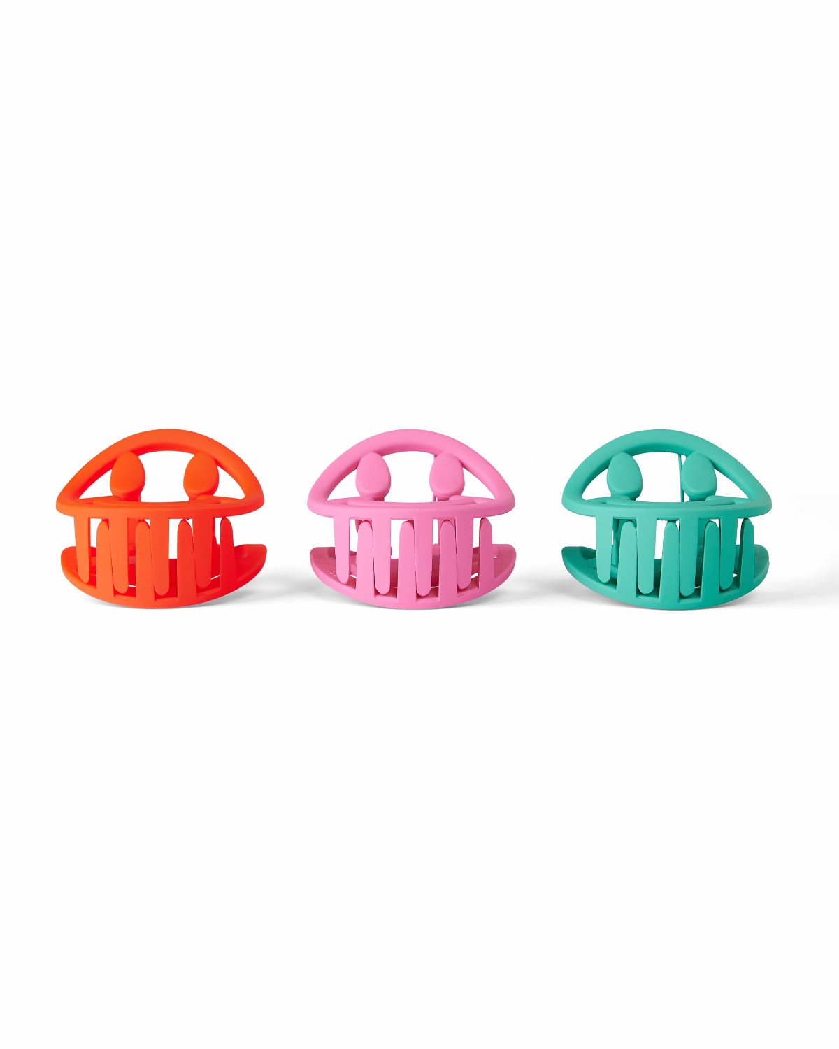 Set of 3 smiley face hair claw clips in red, green and pink
