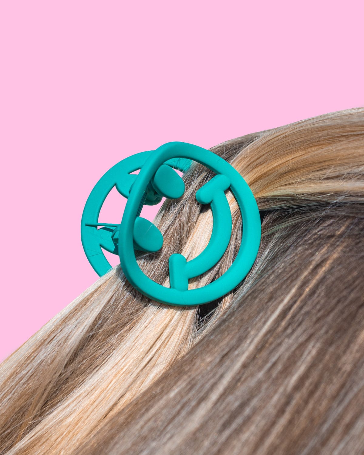 Set of 3 smiley face hair claw clips in red, green and pink