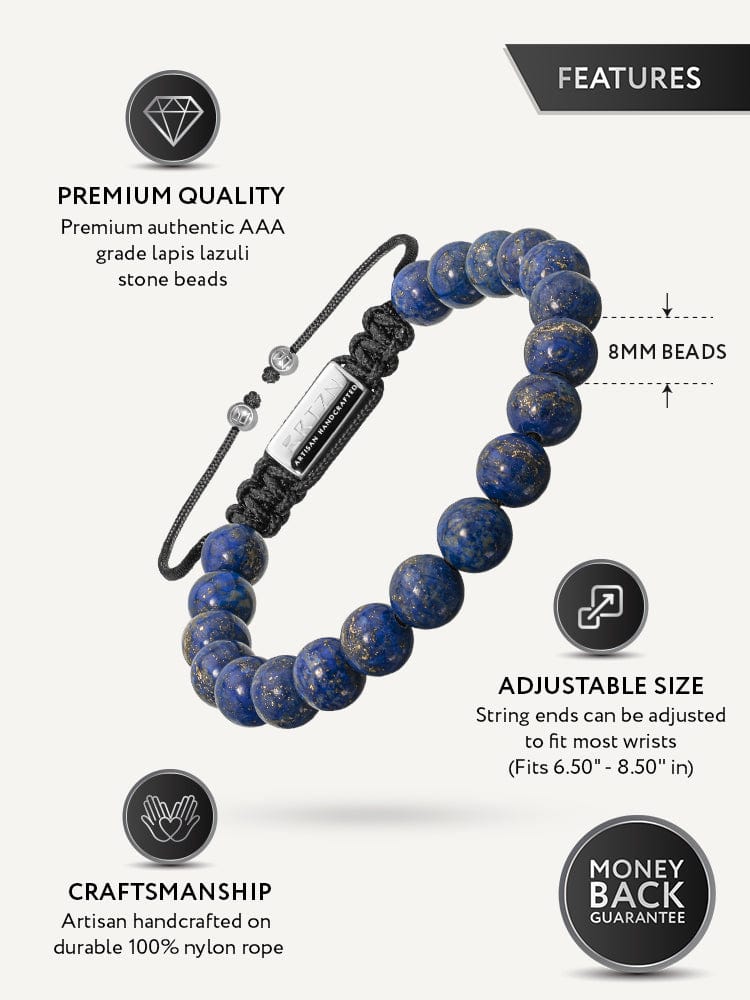 Men's blue lapis lazuli beaded bracelet, Bali style
