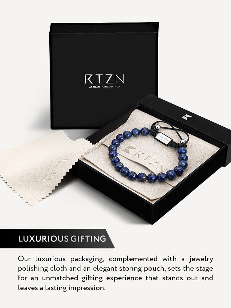 Men's blue lapis lazuli beaded bracelet, Bali style