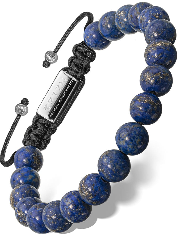 Men's blue lapis lazuli beaded bracelet, Bali style