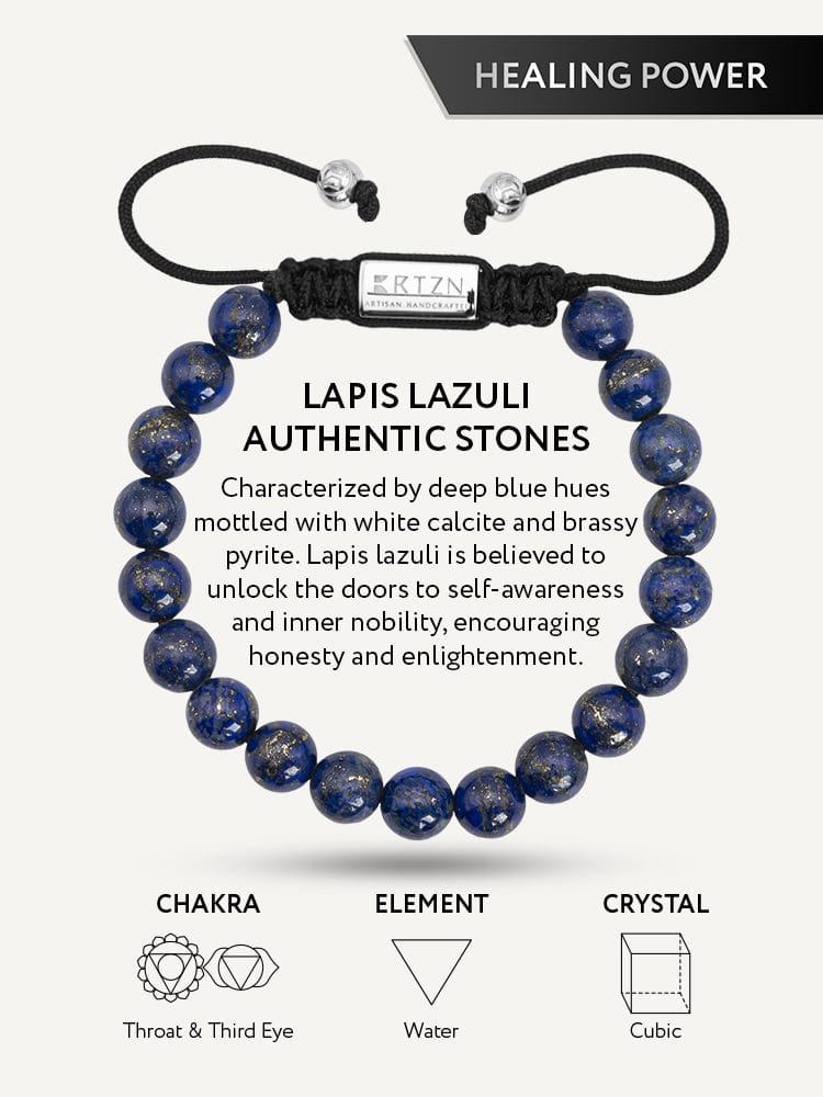 Men's blue lapis lazuli beaded bracelet, Bali style