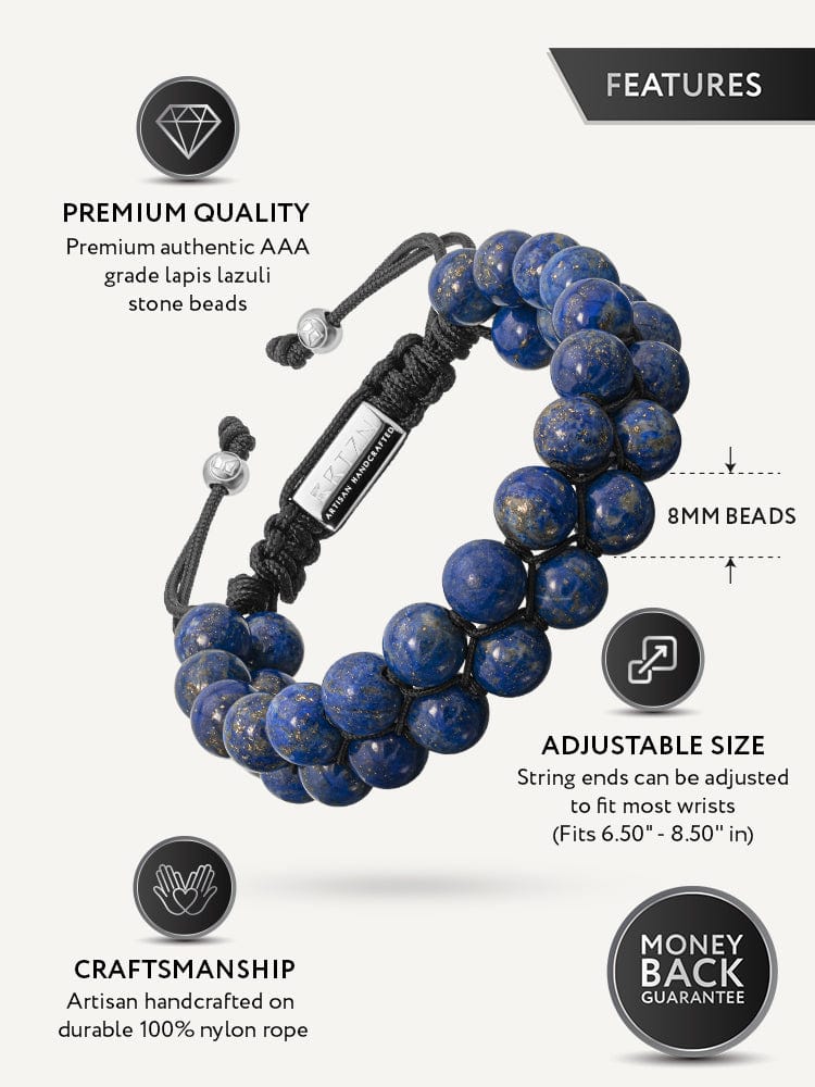 Men's blue lapis lazuli beaded bracelet, Morocco style