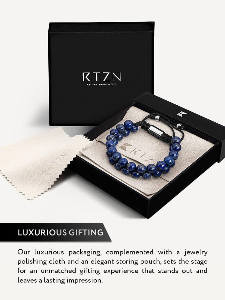 Men's blue lapis lazuli beaded bracelet, Morocco style
