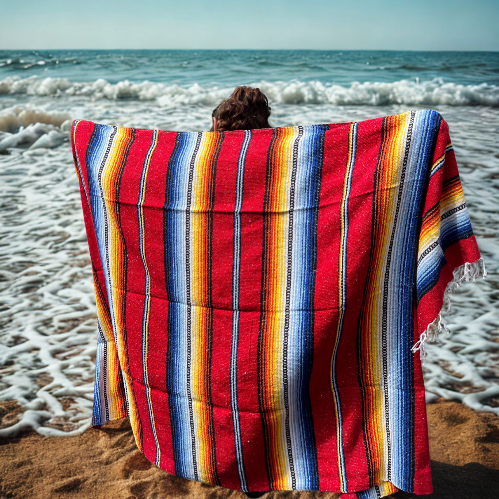Desert flame Mexican Baja-style woven throw blanket