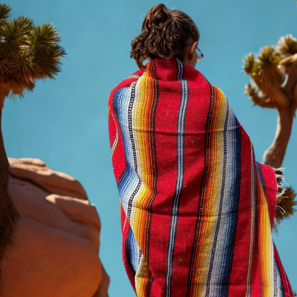 Desert flame Mexican Baja-style woven throw blanket