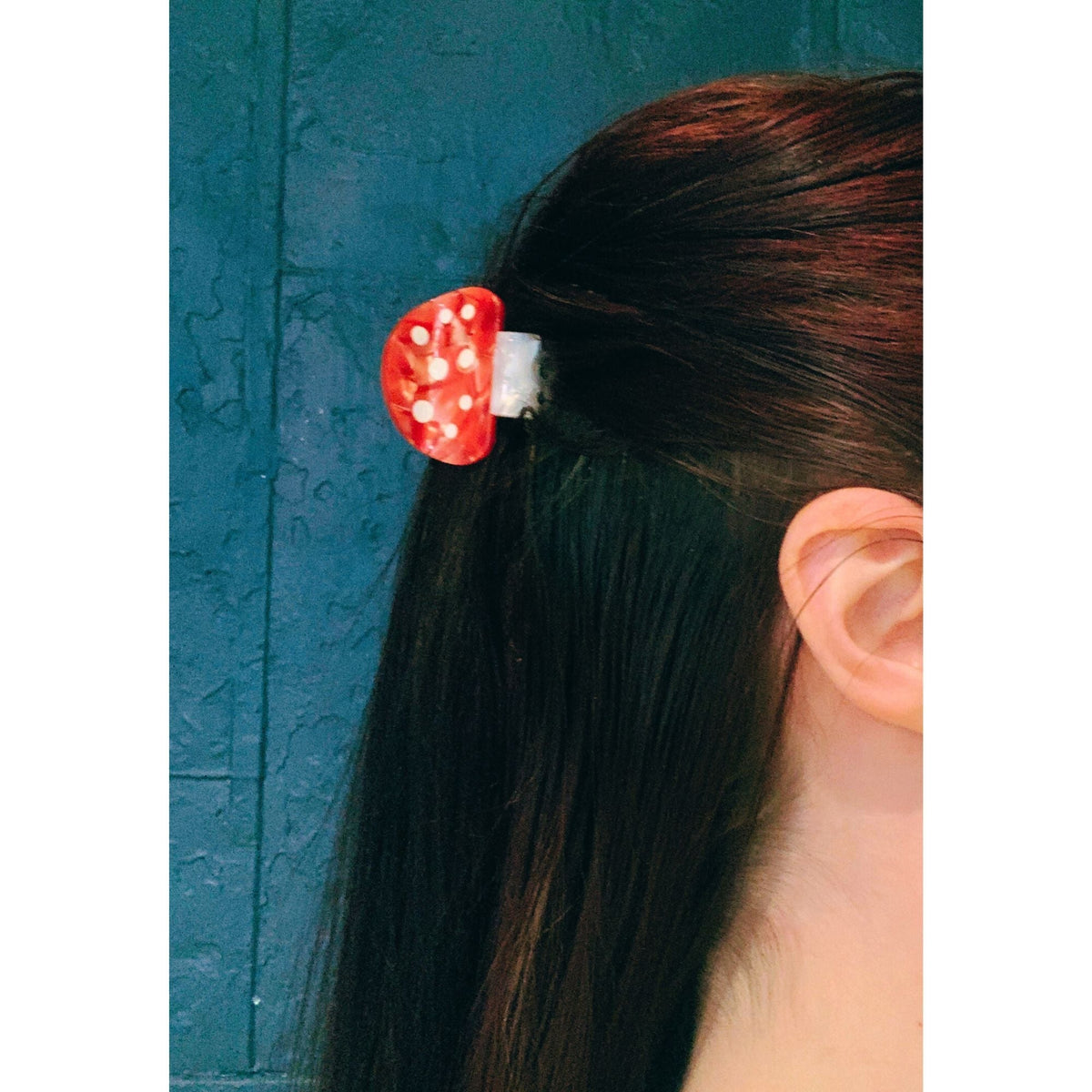 Set of 3 mini mushroom velvet claw hair clips in pink, red and yellow