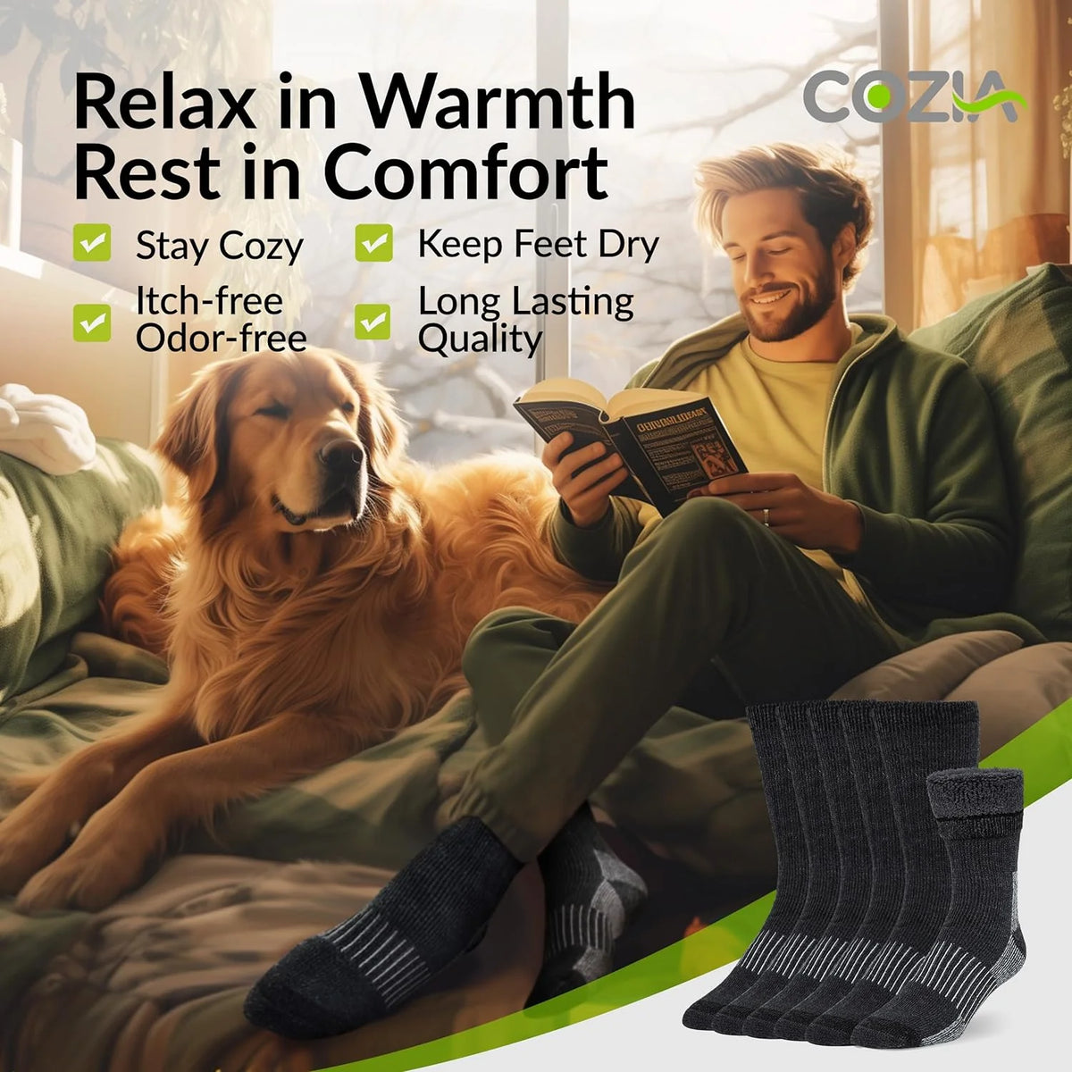Merino Wool Winter Socks, Warm Cozy Boot Socks for Men and Women