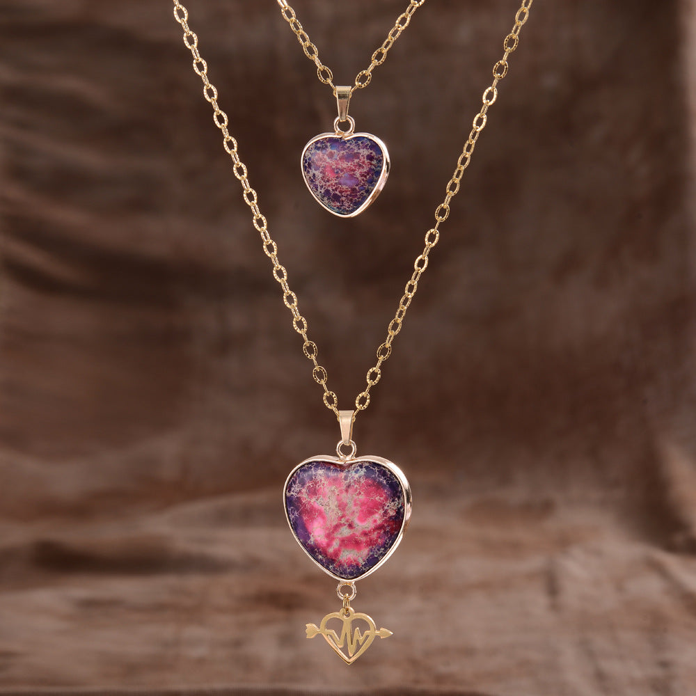 Faux Moonstone Double Chain Pendant Necklace