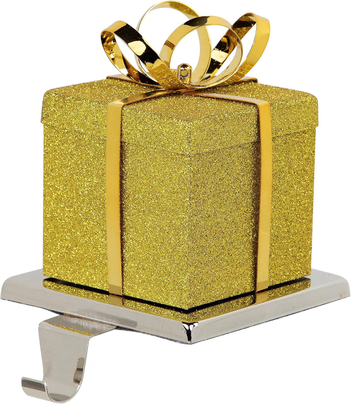 Glitter Gold Gift Box Christmas Stocking Holder, 5.5 Inch Metal