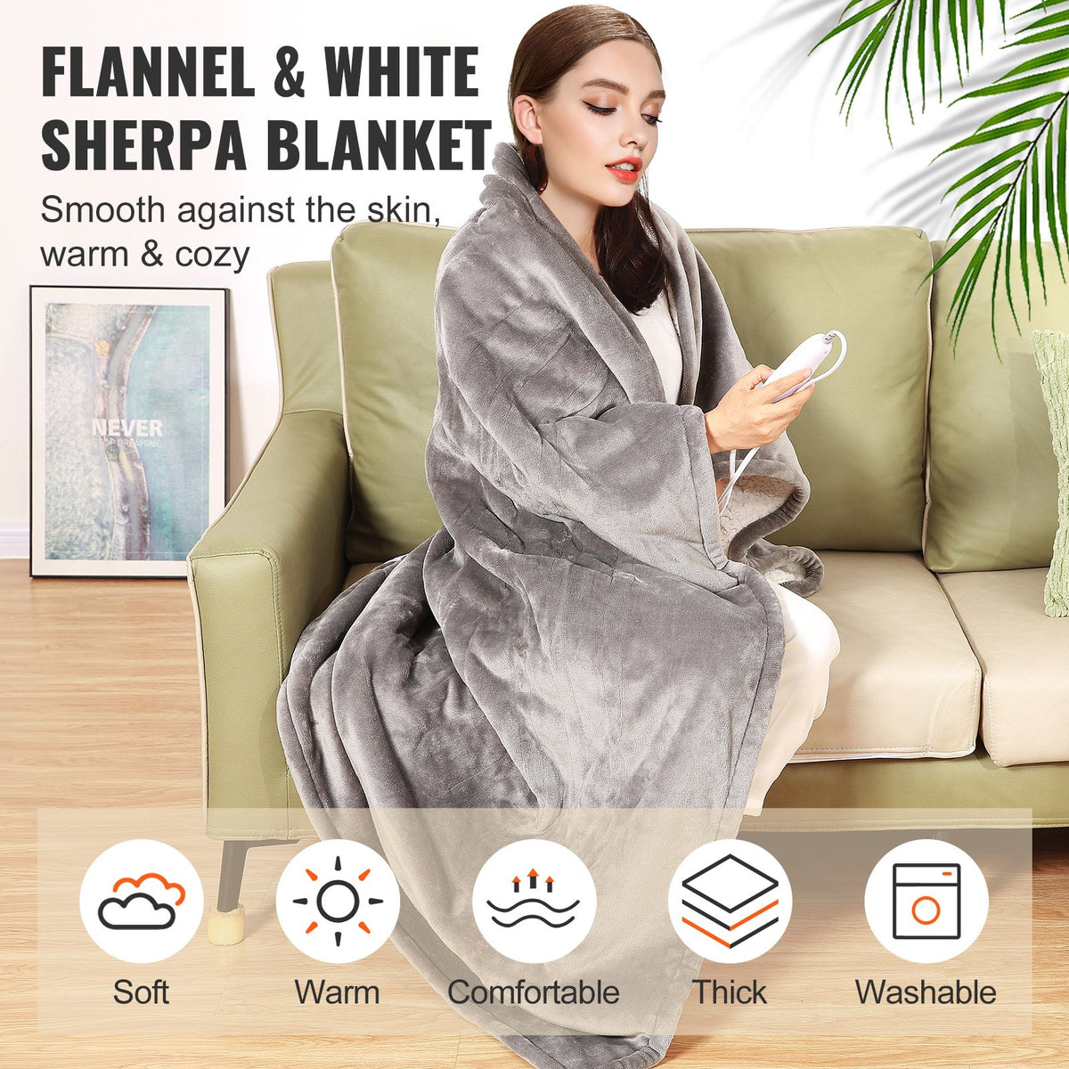 Heated Sherpa Throw Blanket, 50 x 60 Inch with Auto Shut-Off