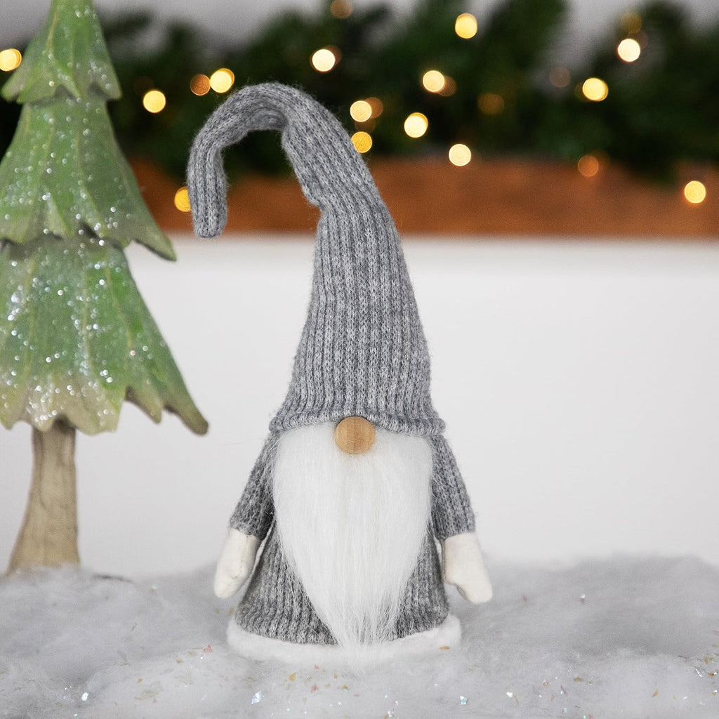 Gray and White Standing Christmas Gnome, 14 Inch Tabletop Decor