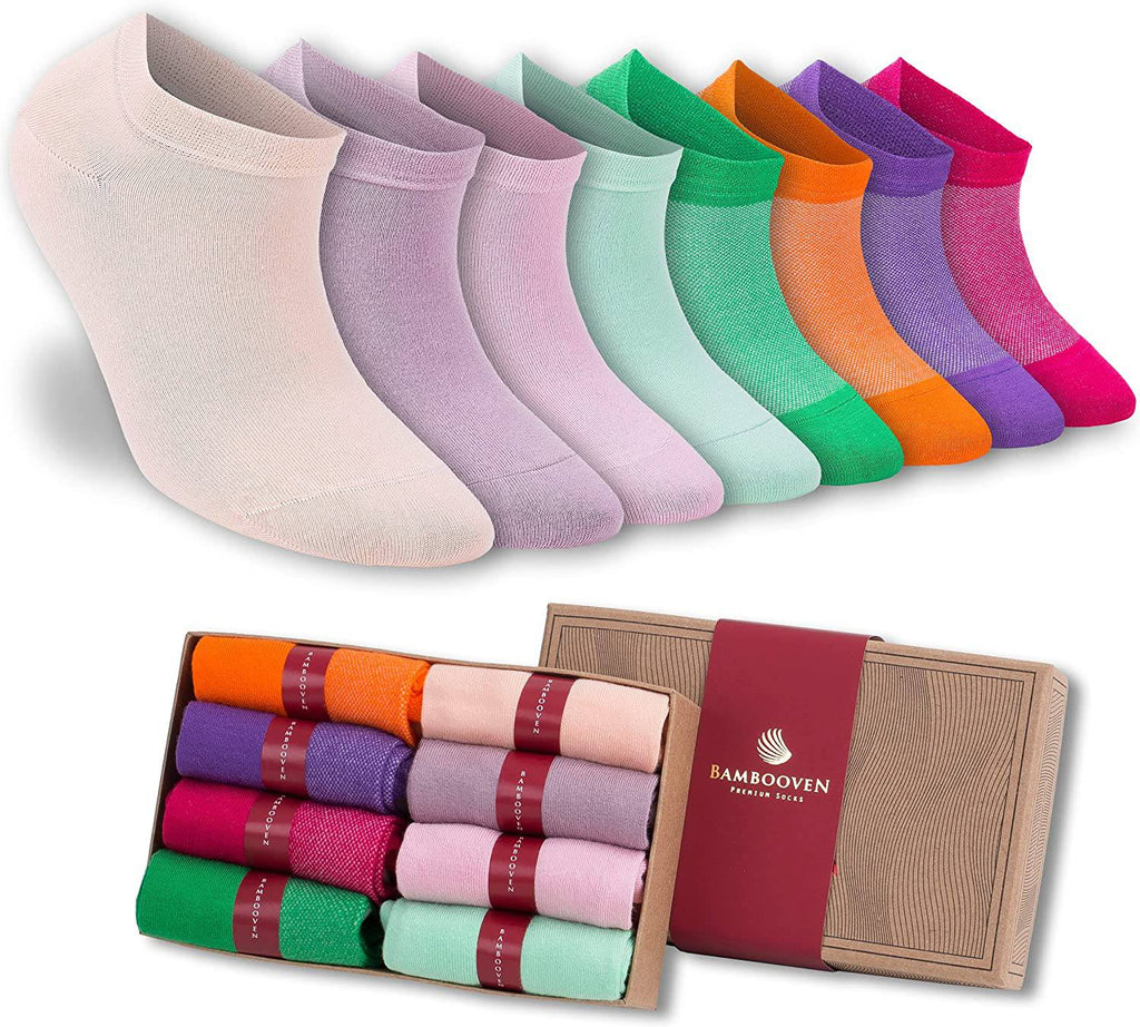 Women's bamboo ankle socks 8-pack gift box in mixed bright and pastel colors