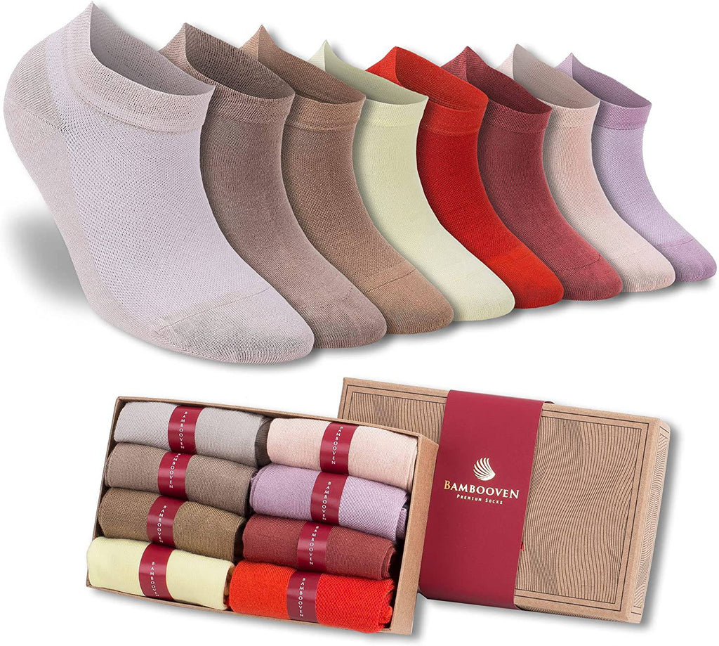 Women's bamboo ankle socks 8-pack gift box in warm neutrals