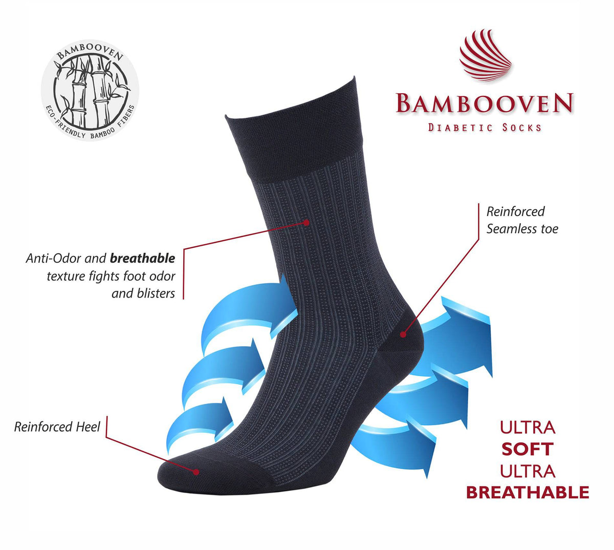 Men's bamboo dress socks 8-pack gift box in black, charcoal and taupe