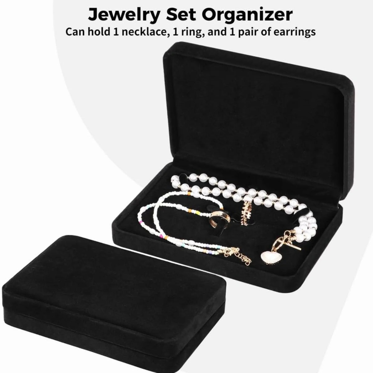 Black Velvet Jewelry Gift Box for Necklace, Ring and Earring Sets